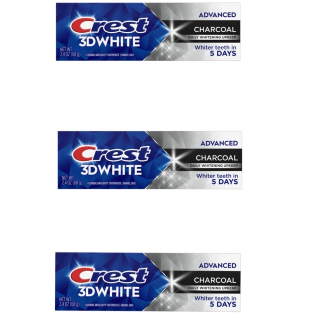 Three (3) Crest 3D White Advanced Charcoal Toothpaste 3.3 oz